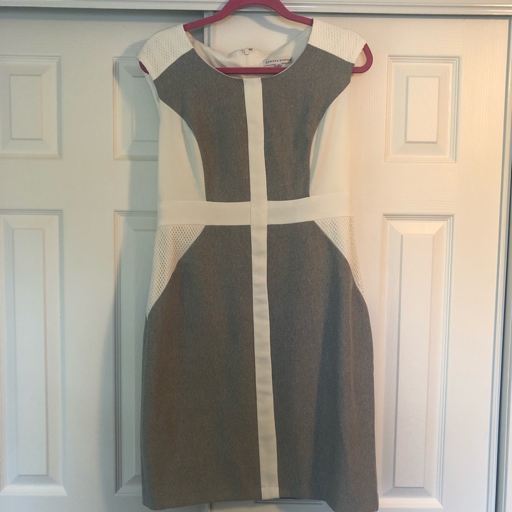 Sandra Darren White & Blue Sleeveless Dress